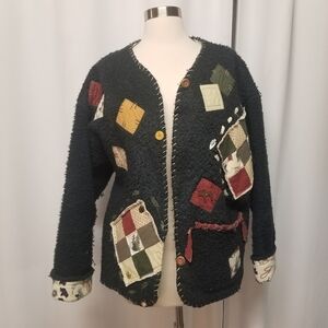 Vintage 90s y2k Handmade Applique Patchwork Granny Style Jacket Lodge Lg‎